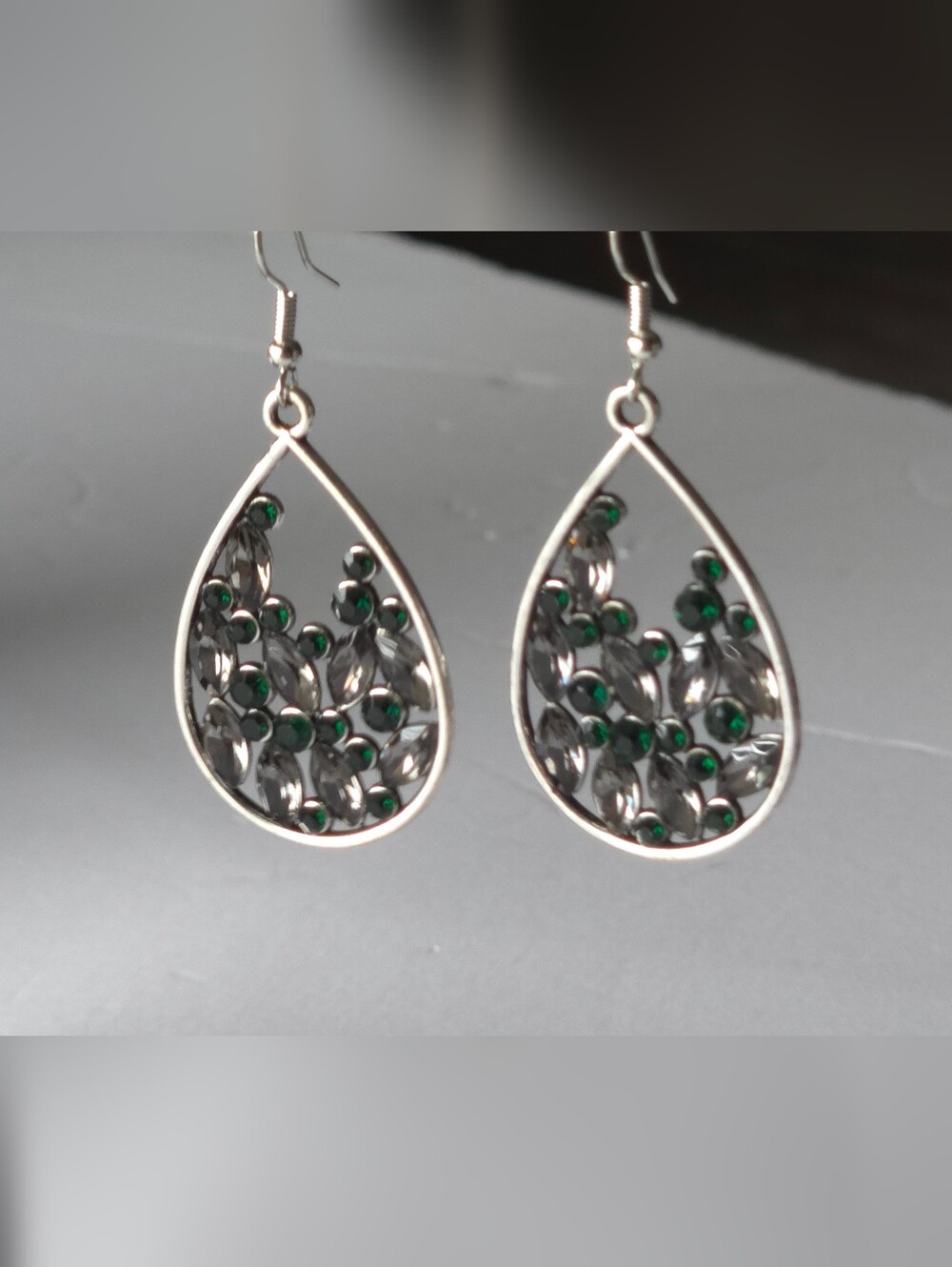 paparazzi Emerald & Smoke Teardrop Crystal Earrings - Picture 11 of 13